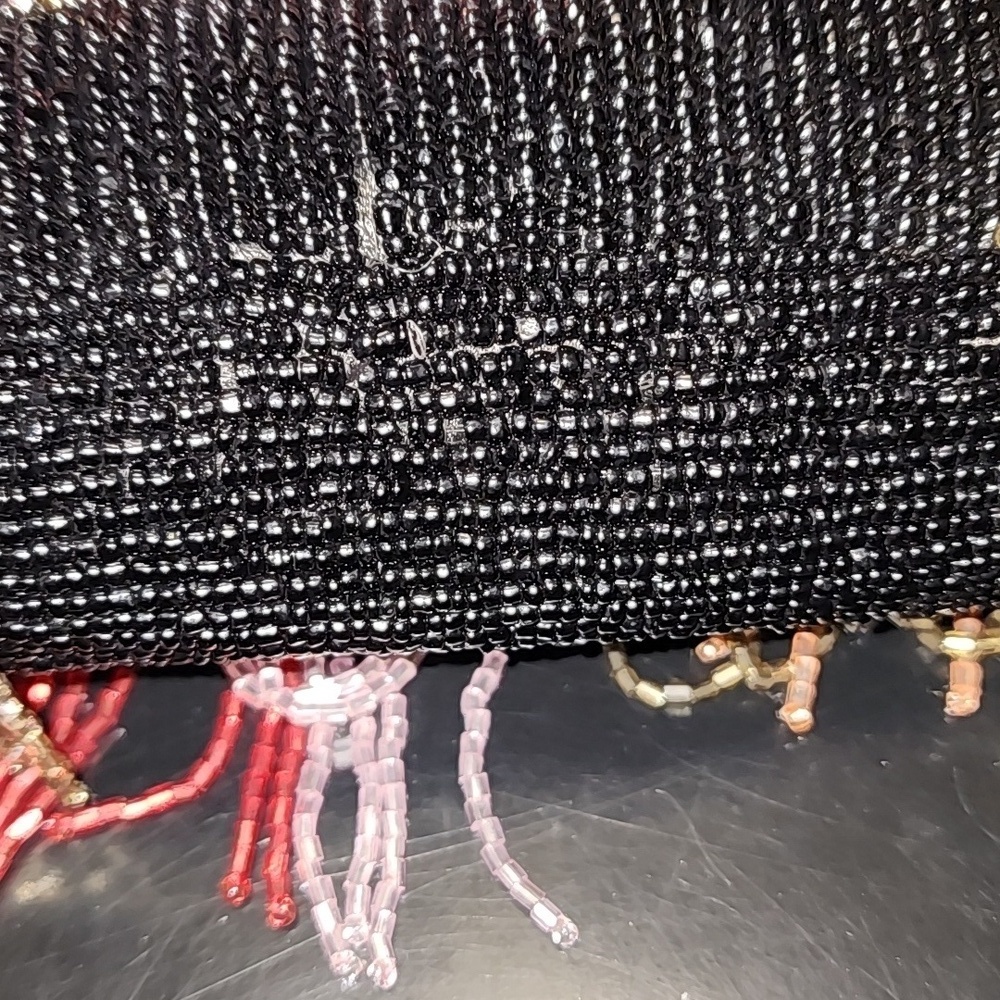 Handcrafted In India Multicolored Fringe Beaded Small Handbag - Picture 3 of 8